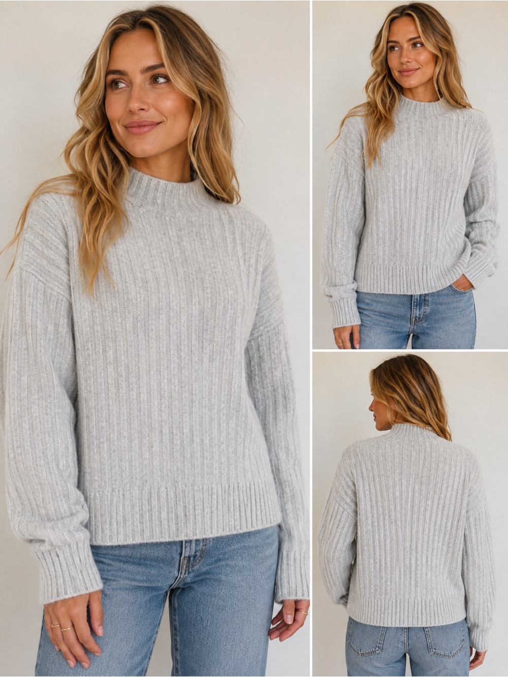 LOFT Light Gray Ribbed Turtleneck Sweater